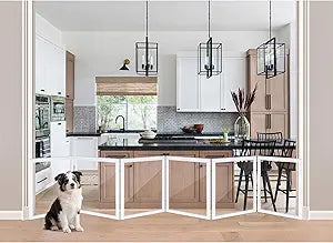 LZRS Extra-Wide Clear Dog Gate for Indoor Use - Transparent Pet Fence with Solid Hardwood and Plastic Board, Stylish & Durable freestanding Pet Gate for Doorways, Stairs and Hallways-6 Panel White