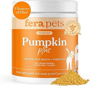 Fera Pets Cat & Dog Pumpkin Plus - Fiber Supplement - USDA Organic - Supports Gut & Digestive Health - Promotes Regularity - 7 Sources of Fiber - 90 Scoops