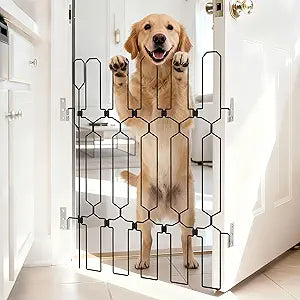 brenzo Retractable Dog Gate for Front Door, Sturdy Chew-Resistant Metal Pet Barrier with Adjustable Safety Gate for Doorways, Stairs, Hallway, Kitchen, Easy Installation, 30.7" Tall x 30.7" Wide