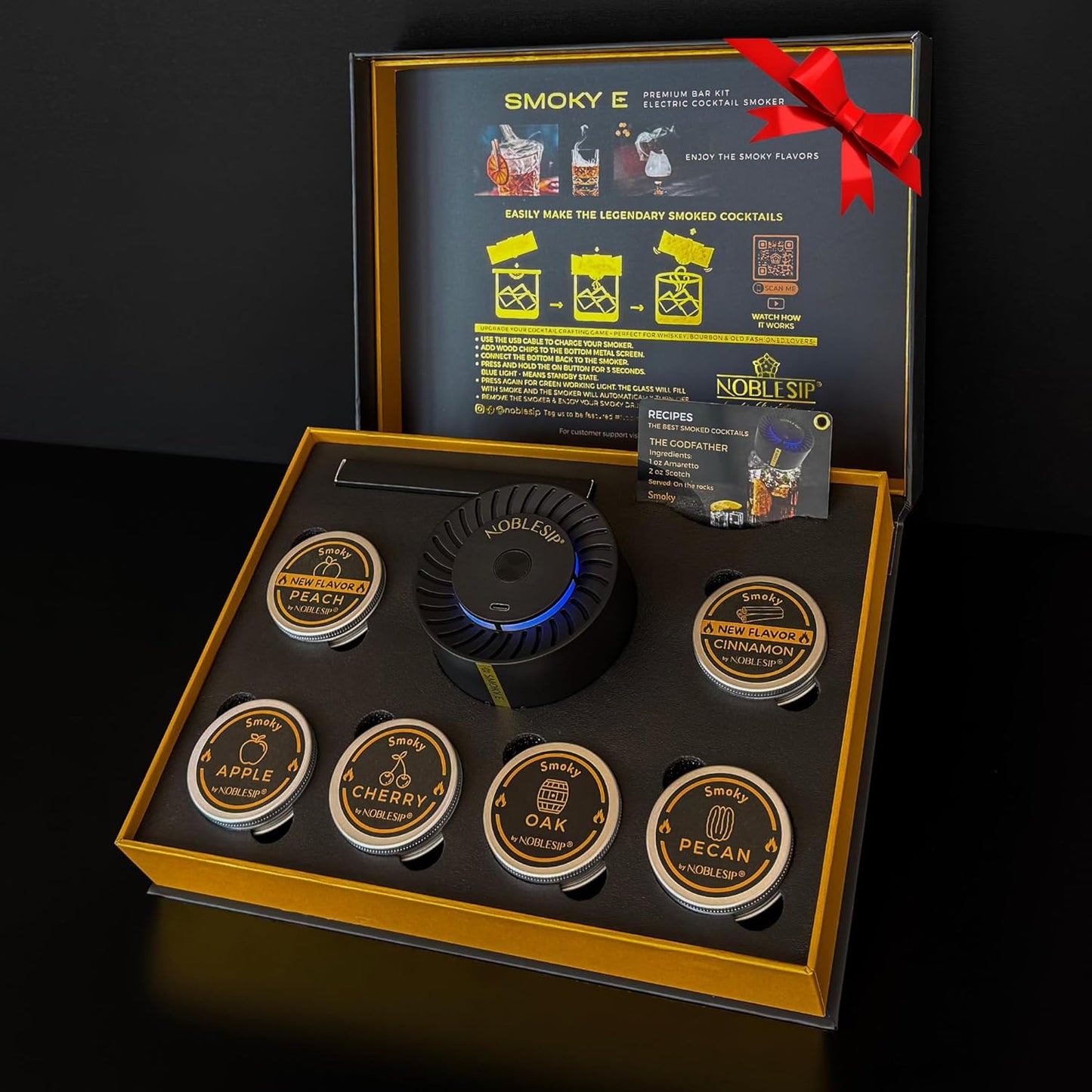 NOBLESIP® Whiskey Bourbon Smoker 𝗣𝗥𝗘𝗠𝗜𝗨𝗠 Electric Kit. New and Innovative Automatic Smoker, no fire Torch Needed. Easily Make The Legendary Smoked Cocktails, Old fashioneds. New Year bar Gift