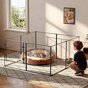 Bingopaw Acrylic Dog playpen Indoor: Clear Puppy Pen for Small Medium Dogs Cats with Metal Frame - 8panels 24inch Tall Transparent pet Fence with Door for Rabbits Guinea Pig
