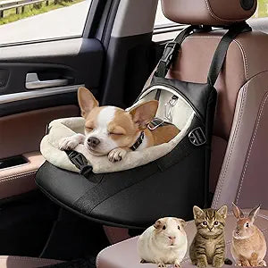 YUDODO 1-7lbs Tiny Dog Car Seat for Teacup Chihuahua Yorkie Luxury PU Leather Small Dog Booster Seat with Safety Belt, Soft Cushion, Black