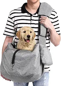 Ownpets Pet Sling Carrier, Fits 15 to 25lbs Extra-Large Dog/Cat Sling Carrier Reversible and Hands-Free Dog Bag with Adjustable Strap and Pocket Shoulder Pad for Outdoor Travel Hiking