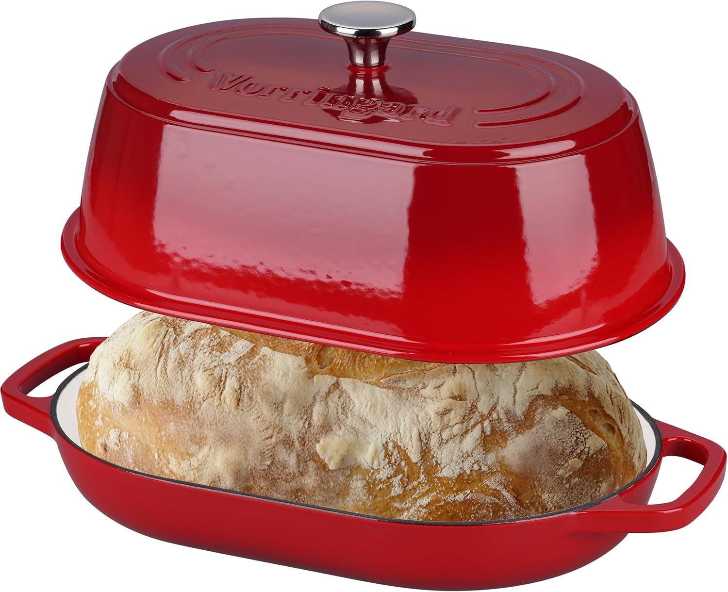 Enameled Cast Iron Dutch Oven Pot with Dome Lid, Oval Bread Oven for Homemade Sourdough Bread Baking, Oven Safe up to 500°F, 6 Quart, Red