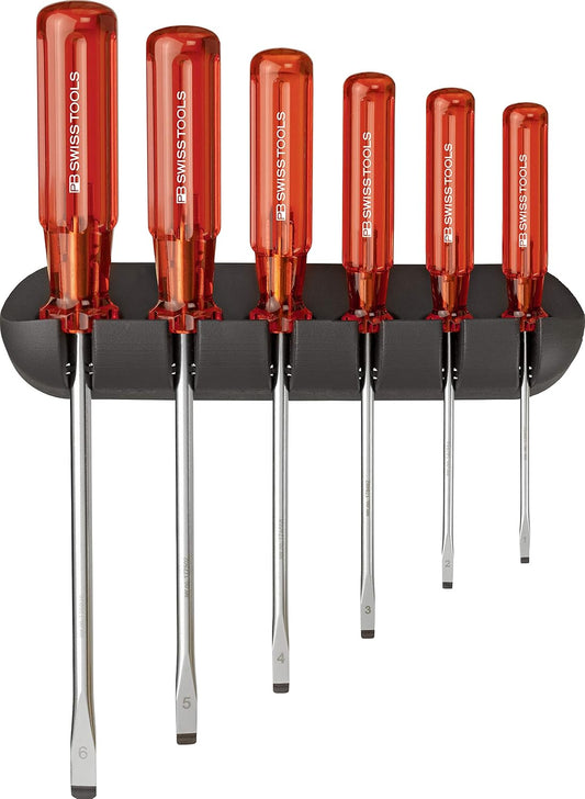 PB Swiss Tools Classic Screwdriver Set with Wall Rack for Slotted screws, size 1-6