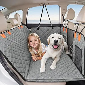 HOTEAGLE Back Seat Cover for Dogs, Waterproof Hard Bottom Spacious and Comfortable, Ideal for Car Trips and Outdoor Adventures, Cherished by Pet Ownersï¼ˆGreyï¼‰