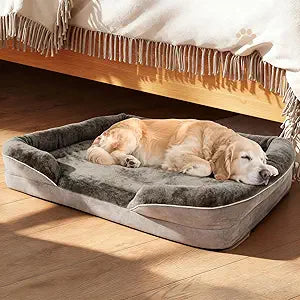 Orthopedic Dog Bed for Medium and Large Dogs Pet Bed with Sides Waterproof Dog Couch with Washable Removable Cover and Egg Crate Foam Pet Sleeping Mat with Anti-Slip Bottom