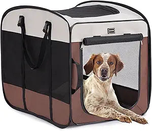 DONORO Dog Kennels and Crates for Medium Dogs, Portable Pop Up Indoor Pet Cage with Sturdy Wire Frame, Collapsible Travel Crate Soft Sided Cat Bag Escape Proof (Brown, 32.0" L x 21.0" W x 26.0" H)