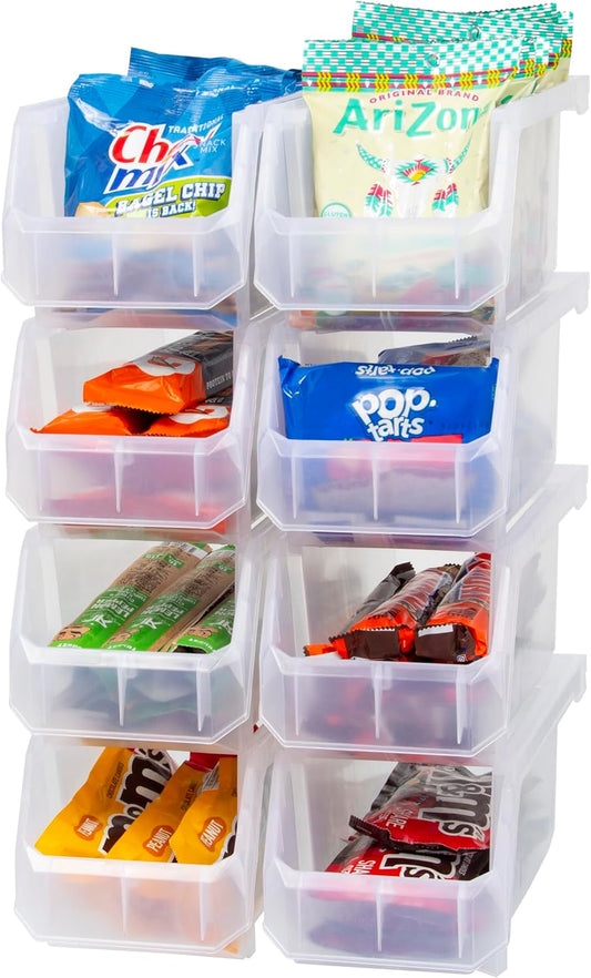 ReadySpace Plastic Containers for Organizing and Storage Bins for Closet, Kitchen, Office, Garage or Pantry Organization, Stackable Bins, Medium (11" x 5" x 5.5"), 8-Pack, Clear