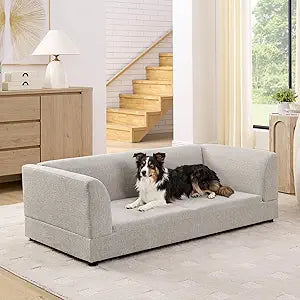 56.5" Dog Sofa Couch for Medium and Large Dogs with Backrest and Armrest, Memory Foam Dog Sofa Bed, Modern Elevated Pet Couch Bed with Legs, Beige