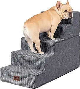 EHEYCIGA Dog Stairs for High Bed 22.5" H, 5-Step Dog Steps for Bed, Pet Steps for Small Dogs and Cats, Non-Slip Balanced Pet Ramp Indoor, Grey