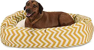 Majestic Pet 52 Inch Chevron Sherpa Calming Dog Bed Washable â€“ Cozy Soft Round Pet Bed with Spine for Head Support - Fluffy Donut Bed 52x35x11 (inch) â€“ X- Large - YELLOW
