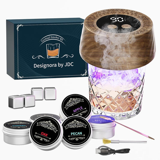 Electric Cocktail Smoker Kits with 6 Wood Chips, Whiskey Smoker Kit with Built-in Lighter, Old Fashioned Bourbon Drinking Smoking Kit, Gifts for Dad Husband Men Father Whiskey Lovers, No Butane Needed