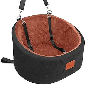 Dog Car Seat for Small Dogs Up to 30 Lbs,Ultra Soft Fabric Fill in Comfy Memory Foam,Happy Pet Ride,2 Safety Dog Leashes,Fully Detachable and Washable,Anti Slip Base (Black/Brown, Small)