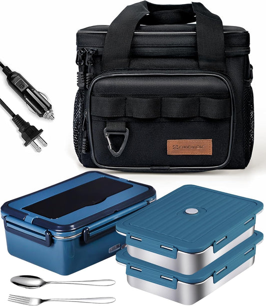FanFanOK Electric Lunch Box Food Heater 80W Heated LunchBoxes for Adults Work\/Car\/Truck\/Home, 1.8L Portable Food Warmer Heating Lunchbox with Insulated Lunch Bag 12V 24V 110V