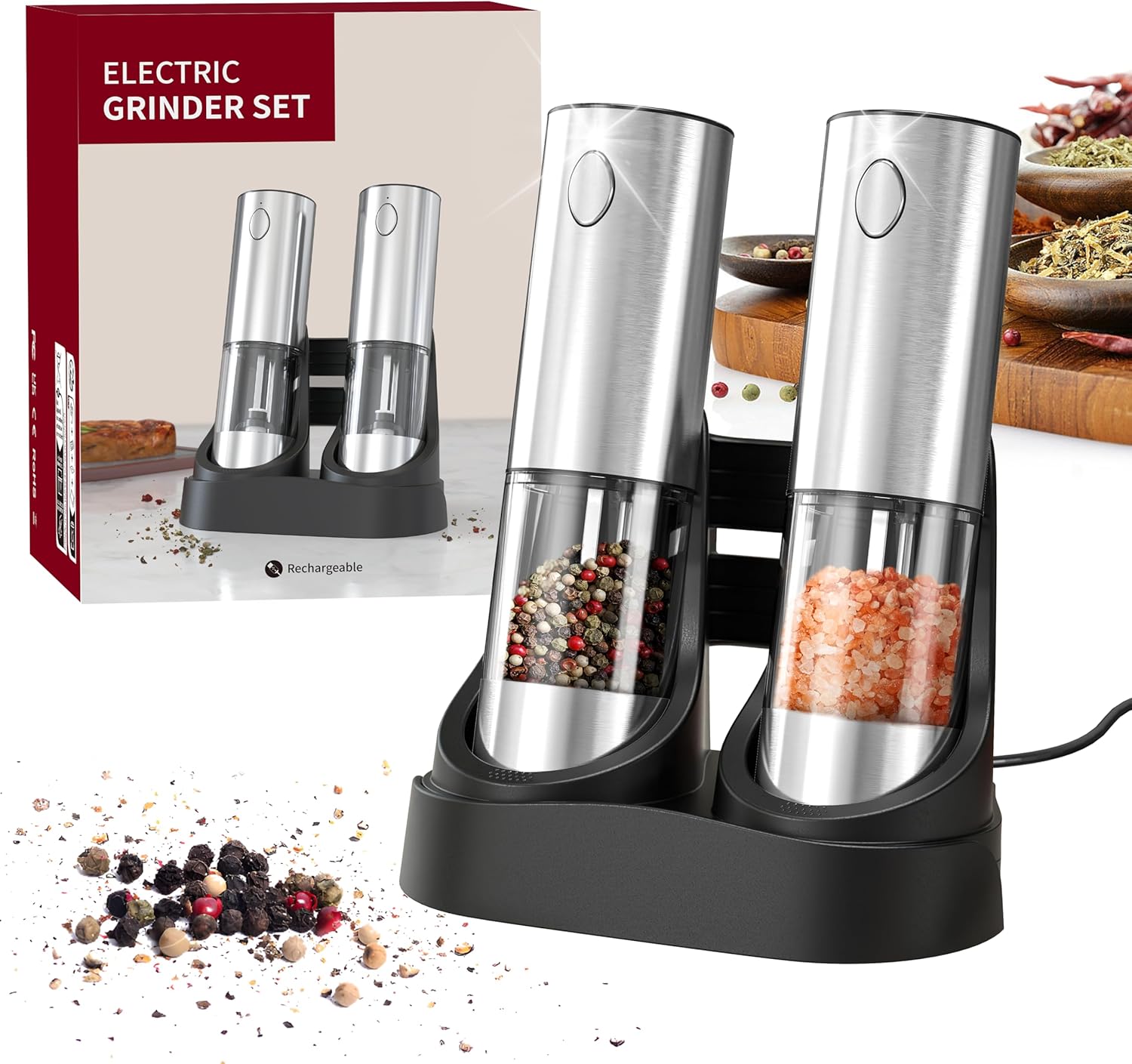 electric grinder salt and pepper set