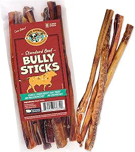 Standard Beef Bully Sticks for Large Dogs - Long Lasting Dog Chews for Aggressive Chewers - No Hide Dog Chews for Large Dogs - 12" (8ct)
