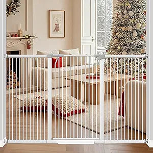 41" Extra Tall Baby Gate for Doorway, 65.8-72.2'' Metal Pet Baby Safe Gate, Extra Wide Pressure Mounted Cat Gate with Expansion Kit, No Drilling Cat Fence Indoor, Tall Dog Gate, White