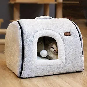 cat Bed cave-cat beds for Indoor Cats,Soft and Comfortable Cute Pet Bedï¼Œcat House,with Removable Washable Cushioned Pillow,Enclosed cat Bed,Kitty pet hutã€Hideaway,Small Large Dog Tent (Grey)