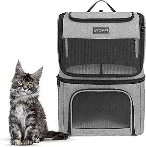 Cat Backpack Carrier for 2 Cats, Kittens or Small Dogs, Foldable & Breathable Pet Travel Bag, Cat Carrier Soft Sided & Lightweight, Holds up to 10kg, Ideal for Hiking, Camping & Picnic