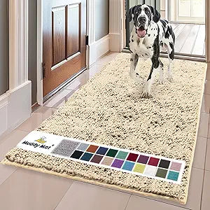 Muddy MatÂ® | Super Absorbent Door Mat Indoor, Microfiber Quick Dry Chenille Entryway Rug, Non-Slip Front Door Mat, Indoor Mats for Entryway, Machine Washable Pet Rug, Beige 59"x24"