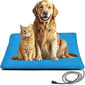 Outdoor Pet Heating Pad for Dog & Cat, Multi-Size Waterproof Heated Cat Dog Bed for Outside, Pet Heater Warmer Mat Blanket with Chew Resistant Cord for Senior Dog Cat House Whelping Box,Blue,24" x 36"