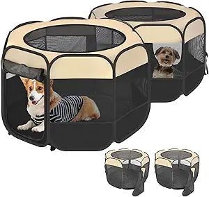 2-in-1 Pop Up Cat Playpen, Detachable into 2 Separate Pens, Assembly-Free Portable Puppy House Collapsible Dog Crates Pet Pen Tent Kennel Kitten Enclosure Cage Indoor Outdoor Foldable(M)