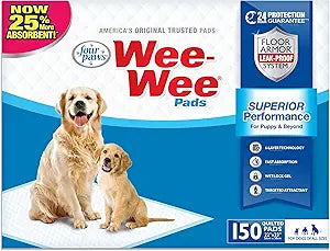 Four Paws Wee-Wee Superior Performance Unscented Pee Pads for Dogs & Puppies, Quilted Leak-Proof Dog Housebreaking Potty Training Floor Protection, 22" x 23", 200 Count
