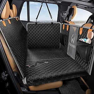 Leather Back Seat Extender for Dogs, Scratchproof and Waterproof Car Seat Cover with Hard Bottom(Holds 400lbs),Dog Hammock for Car, SUV and Truck (Black)