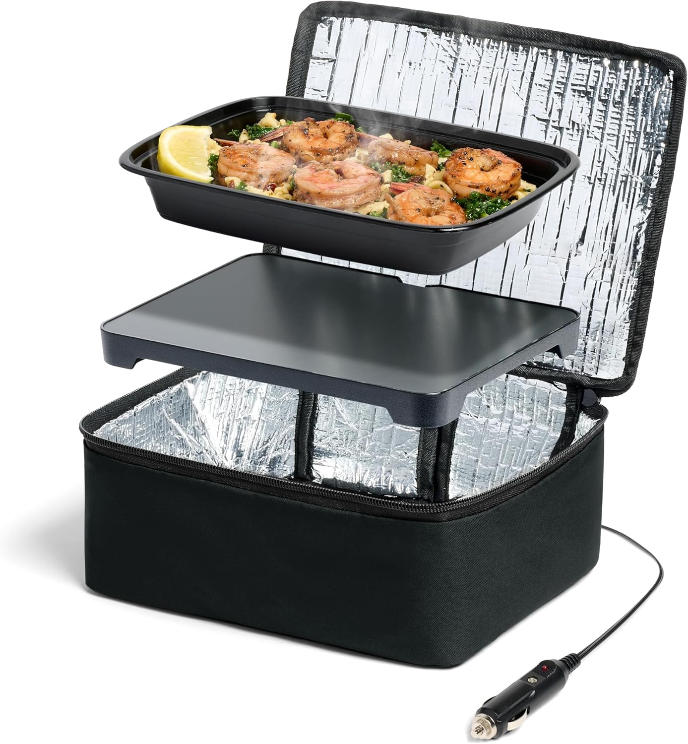 HOTLOGIC Mini Heated Lunch Box - Portable Electric Food Warmer for Men and Women - Great for Work, Office, and Construction - Cook, Reheat, and Eat on the Go - 12V - Black