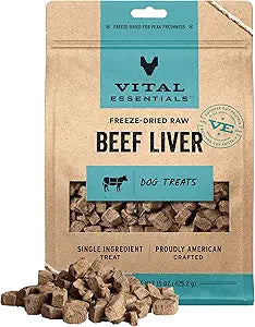 Vital Essentials Freeze Dried Dog Treats | Beef Liver, Single Ingredient | Premium Quality | Grain Free Training Treats for Dogs, 15 oz Bag