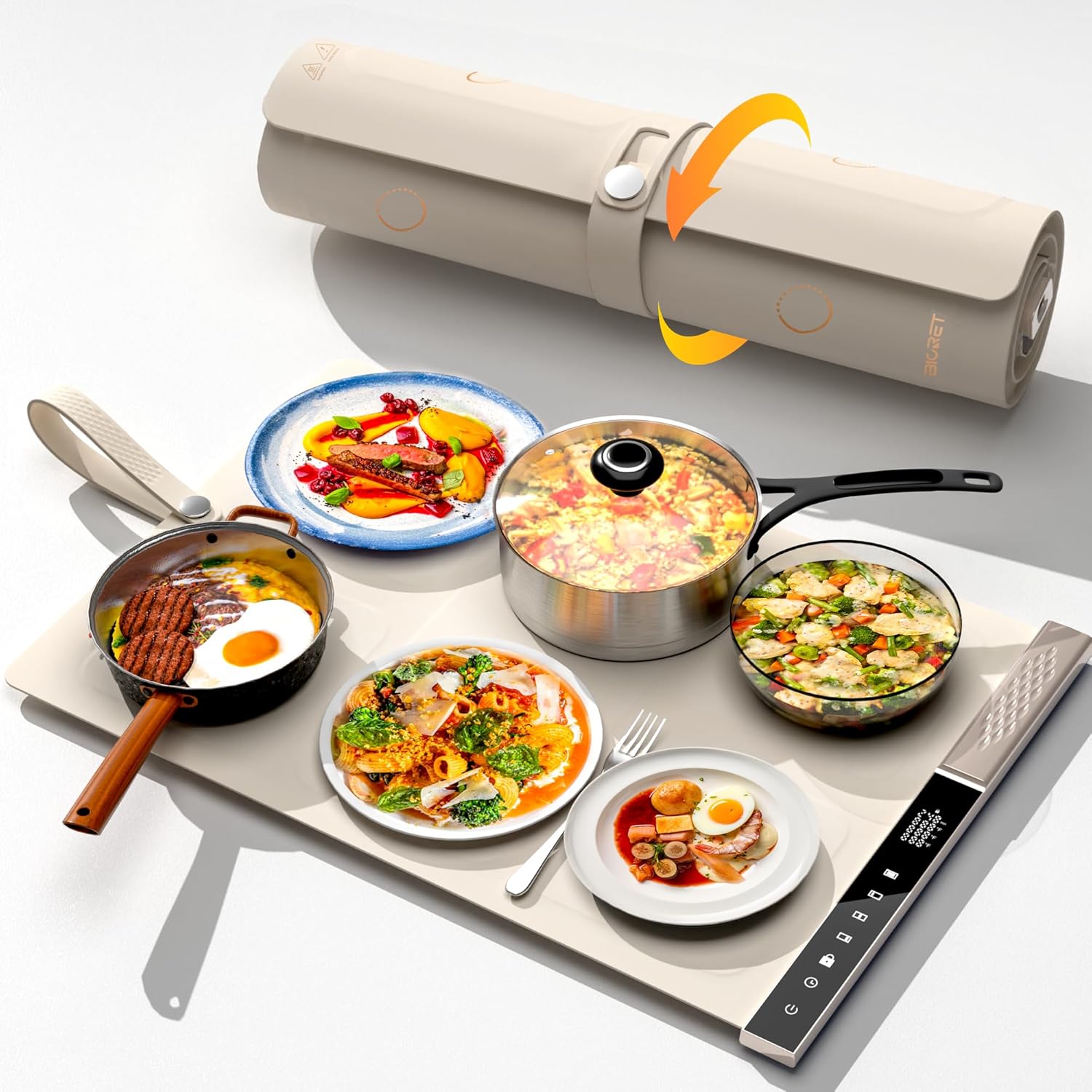 Food Warming Mat-Electric Warming Tray with 3 Zone Individual Adjustable Temperature Foldable Food Warmer for Parties Buffet-Gray