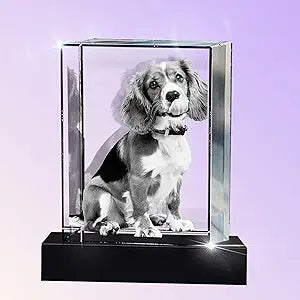 Monume 3D Pet Memorial Frame (3.6"x2.6") â€“ Laser Engraved 3D Crystal Photo Made from Clear-Cut Crystal Glass â€“ Custom Dog Memorial Gifts for Remembrance Keepsake of Dog or Cat