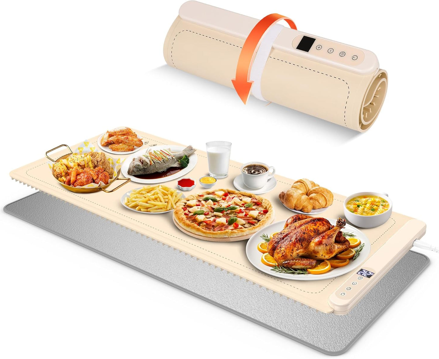 Warming Mat for Food, XXL 35"x16", Electric Warming Tray for Parties Buffet, Graphene 3S Rapid Full-Surface Heating Mat with 8 Level Adjustable Temp and 12 Hours Timer, Included Insulating Mat
