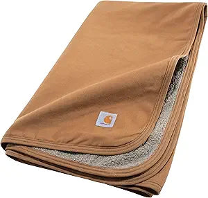 Carhartt Firm Duck Sherpa-Lined Throw Blanket, Reversible Pet Blanket, Carhartt Brown (Fleece/Canvas)