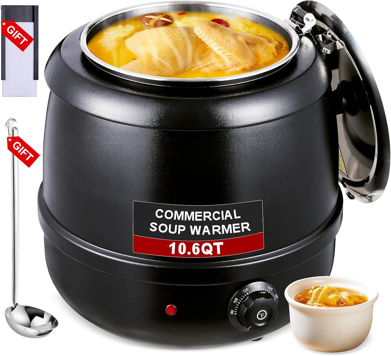 500W Soup Warmer Commercial - 10.6QT Soup Kettle Electric Soup Pot for Party, Restaurants and Catering, with Stainless Steel Hinged Lid and Detachable Insert Pot (Black N1)