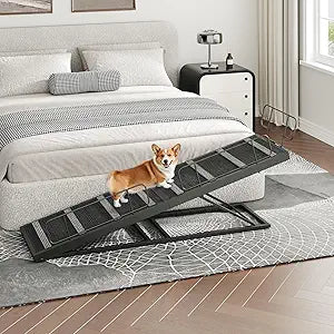 HOOBRO Dog Ramp for Bed, 63 Inch Long Dog Ramp for Couch and Bed, Pet Ramp with Non-Slip Mat and Safety Side Rails, 4 Height Adjustable up to 33 inch, for Small/Large/Old Dogs, Black BK16PT03