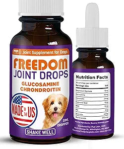 Freedom Joint Drops for Dogs with Hyaluronic Acid, MSM, Glucosamine, & Chondroitin, All Natural Liquid Joint Supplement for Dogs for Pain Relief, Mobility and Hip Support, 30 ml Dropper