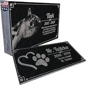 Pet Grave Marker Memorial Personalized Dog Paw Heart Pet Headstones Custom Engraved Absolute Black Granite Garden Plaque Engraved with Dog Cat Name Dates