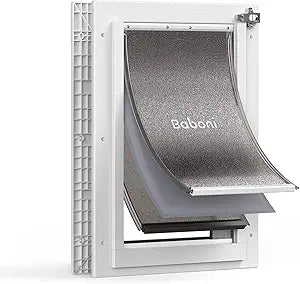 Baboni 3-Flaps Pet Door for Interior and Exterior Doors, Durable Plastic Frame and Telescoping Tunnel, Aluminum Lock/Metal Panel, Strong Magnetic Flaps, Never Rust Dog Door (Pets Up to 40 Lb) -Medium