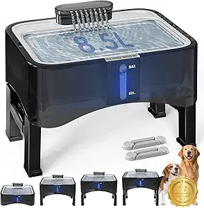 UPSKY 2.25Gal Elevated Dog Water Fountain, 4 Heights Adjustable Pet Fountain for All Dog Sizes, 304 Stainless Steel Tray Indoor Cat Drinking Dispenser with Ultra-Quiet Pump & 2 Replacement Filters