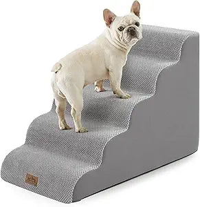 Wide Dog Stairs 19.7" Width, Pet Step for Small/Medium/Large Dog, Puppy or Cat, Pet Ramp for High Bed or Car, High Density Foam Ladder, 19.7x33x22.4 in, Stable, 5 Step, Grey
