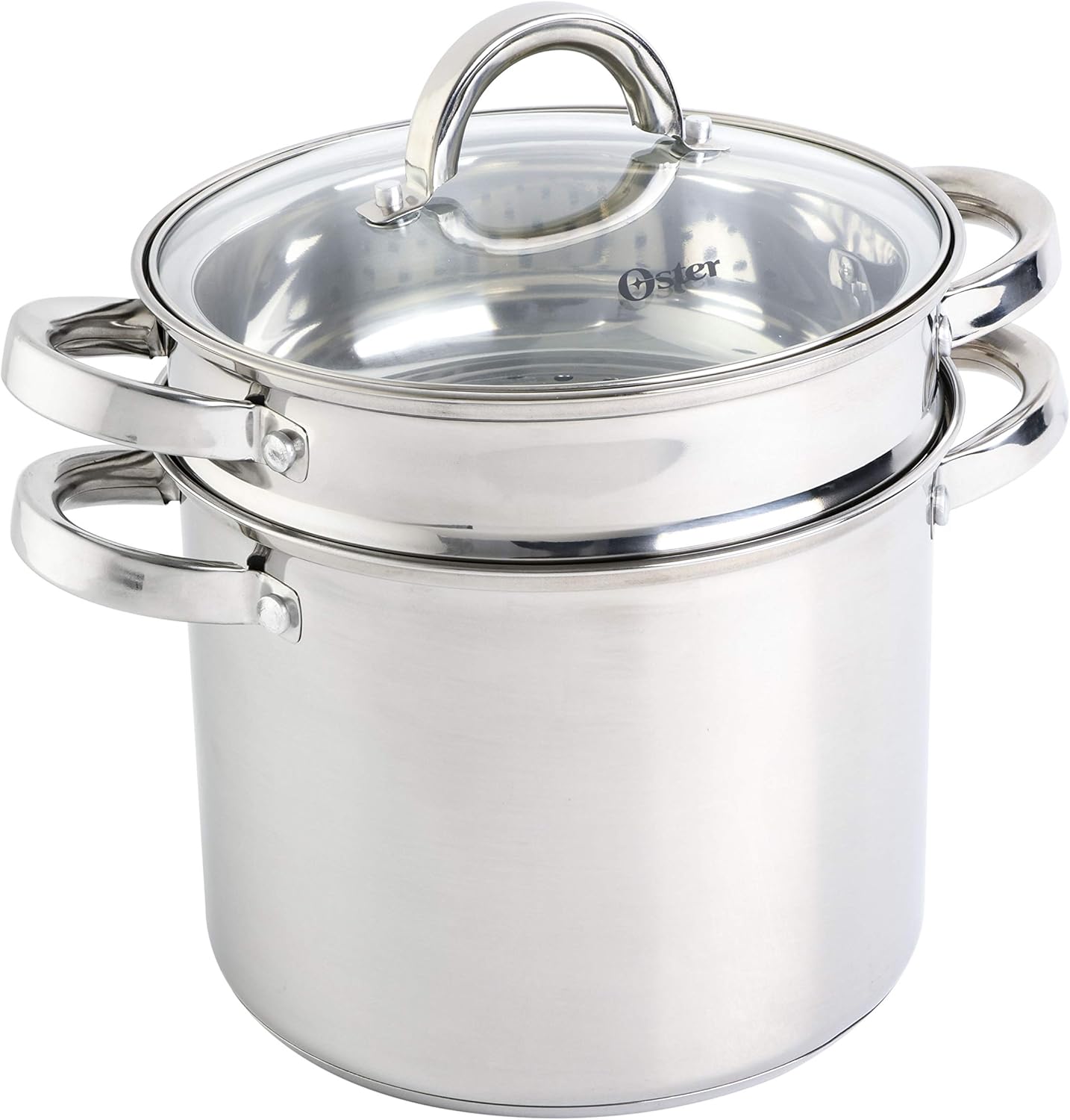 Oster Sangerfield Stainless Steel Cookware 5-Quart Pasta Pot Set w\/Steamer, Basket & Lid