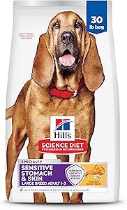 Hill's Science Diet Sensitive Stomach & Sensitive Skin Large Breed Adult Dry Dog Food 1-5, Prebiotic Fiber to Support Digestive Health, Chicken Recipe, 30 lb. Bag