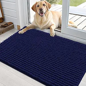 OLANLY Dog Door Mat for Muddy Paws 36x24, Ultra Absorbent Chenille Mud Doormat, Non-Slip Washable and Dirt Trapping Doormat for Indoor Entryway, Quick-Dry Indoor Pet Bed Mats for Dogs, Navy Blue