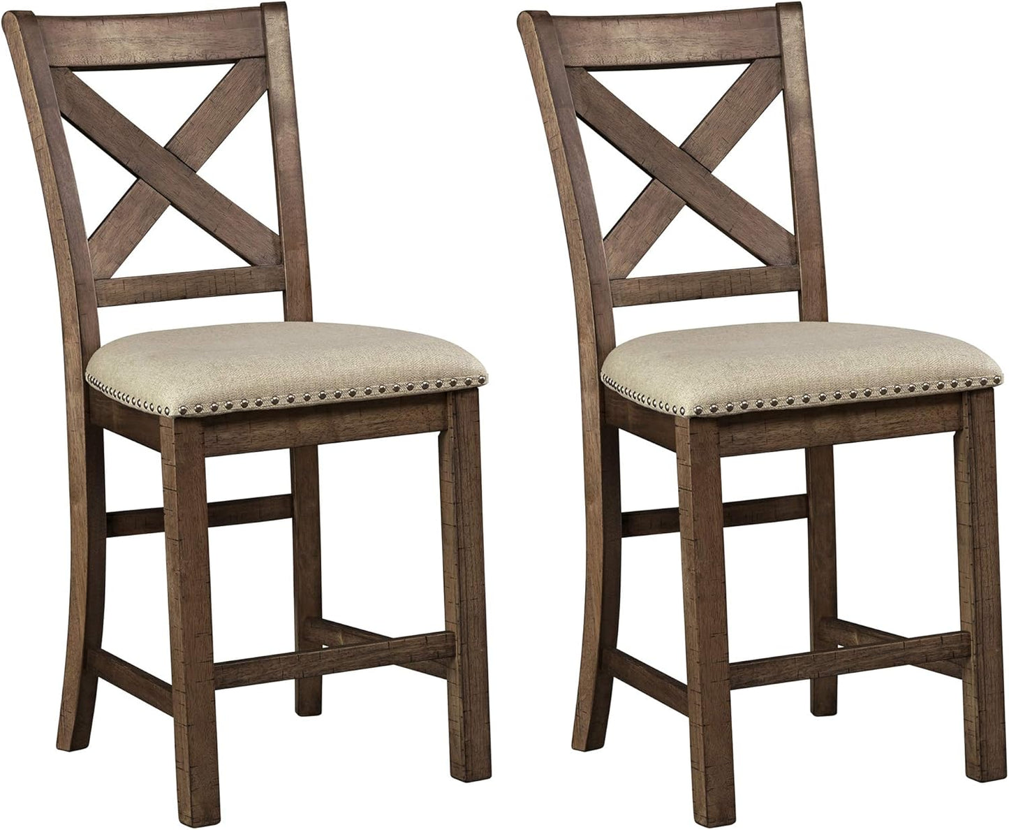Signature Design by Ashley Moriville Rustic Farmhouse 24.5" Upholstered Barstool, 2 Count, Beige & Brown