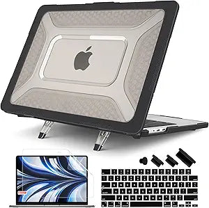 Batianda Upgraded Heavy Duty Case for MacBook Air 15 inch 2025 2024 2023 Release M4 M3 M2 Chip,Honeycomb Hybrid TPU + Matte PC Armor with Reinforced Kickstand,Stable Stand for Long Desk Work, Black