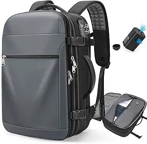 Vacuum Backpack Travel 60L Expandable Vacuum Seal Compression Travel Backpack with Pump, TSA, Waterproof Oxford,17" Laptop Compartment,Carry On Backpack for Men & Women,Business,Flight Travel (Gray)