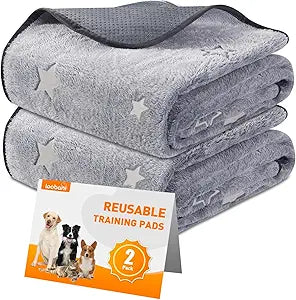 LOOBANI Washable Pee Pads for Dogs, Fast Absorption Reusable Puppy Pads, Waterproof Whelping Mats, Non Slip Training Pet Playpen Mat for Floor, Dog Crate, Grey 2 Pack 36 x 36 in