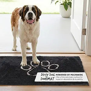 Dog Gone Smart Dirty Dog Doormat - Fast Drying Rug with Super Gripper Backing for Clean Floors - Super Absorbent and Machine Washable Mat for Muddy Paws - Black Hue
